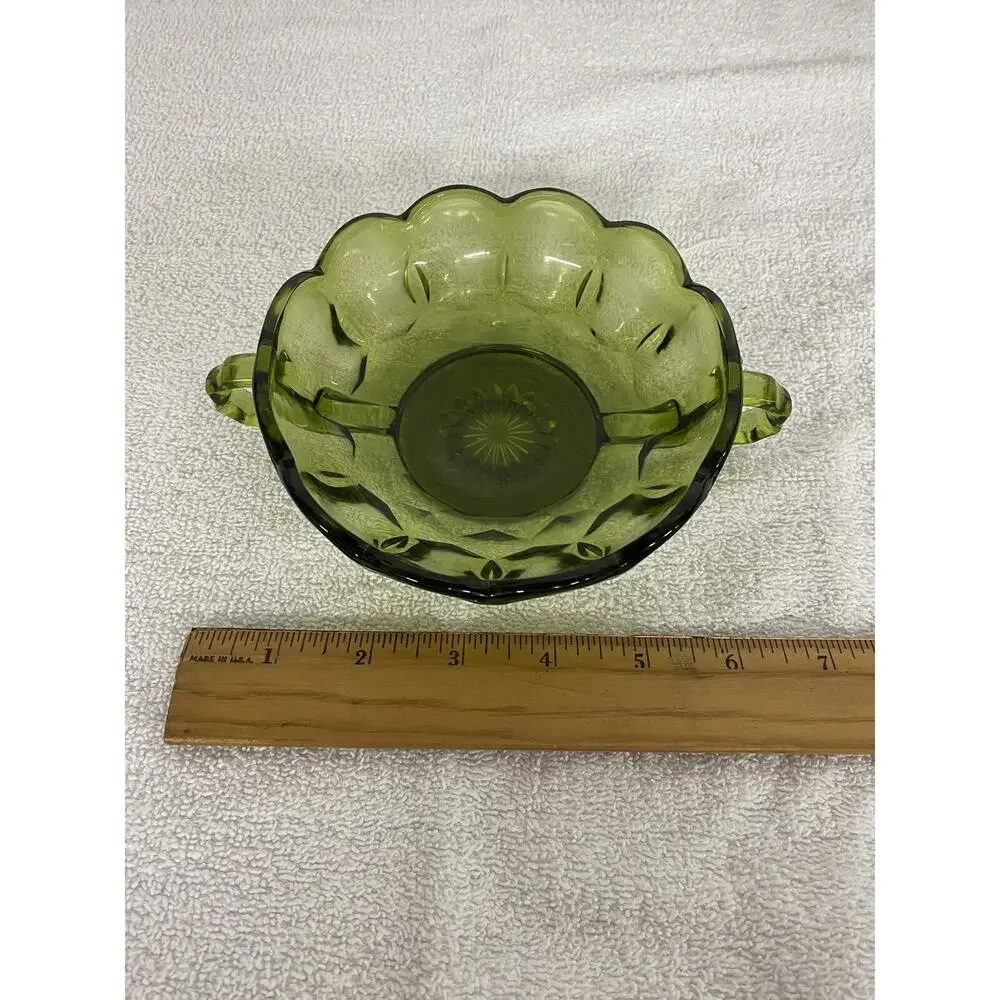 Vintage Avocado glass Anchor Hocking two-handled candy dish